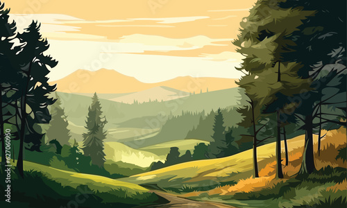 landscape with forest landscape forest daytime so beautiful vector art painting 