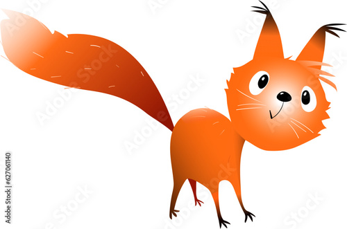 Cute forest animal character design. Funny playful squirrel in action, naughty mischief character for kids . Adorable zoo for children isolated clipart. Hand drawn animal vector in watercolor style.