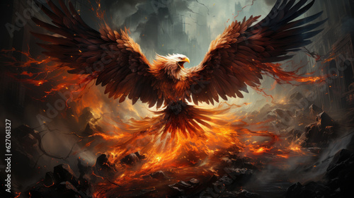 Ablaze Majesty  Fiery Eagle in Spectacular Flight. Generative AI