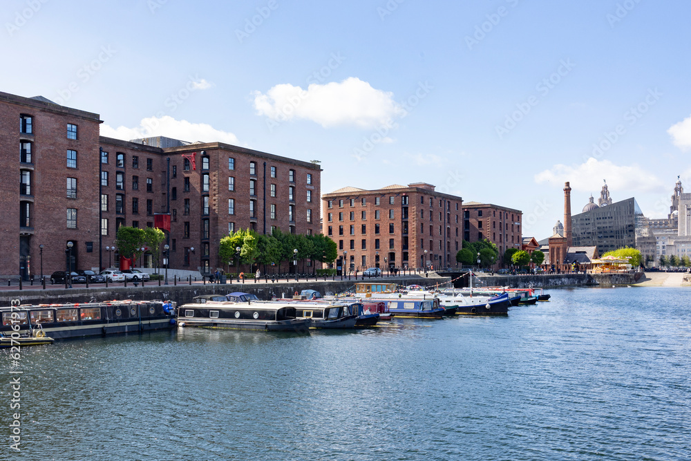 Liverpool, united kingdom May, 16, 2023 Scene of Salthouse Dock with floating residence