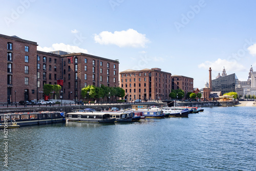  Liverpool, united kingdom May, 16, 2023 Scene of Salthouse Dock with floating residence photo