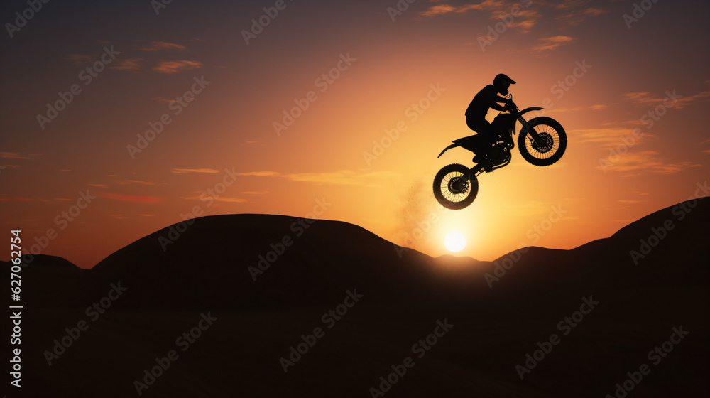 Obraz premium A person performing a mid-air jump on a dirt bike Generative Ai