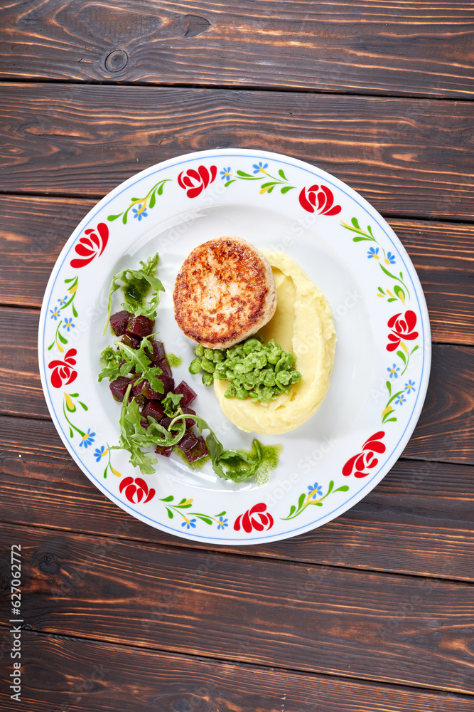 cutlet with mashed potato and salad cutlet with mashed potato and salad