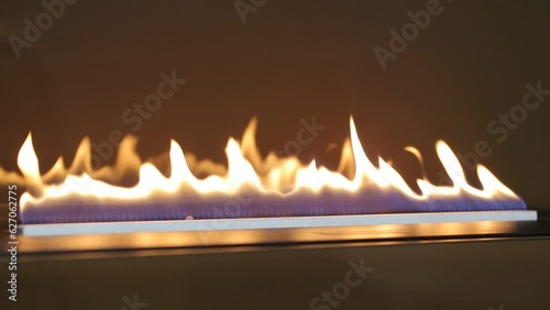 Burning eco bio fireplace close-up