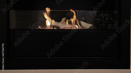 Burning eco bio fireplace close-up