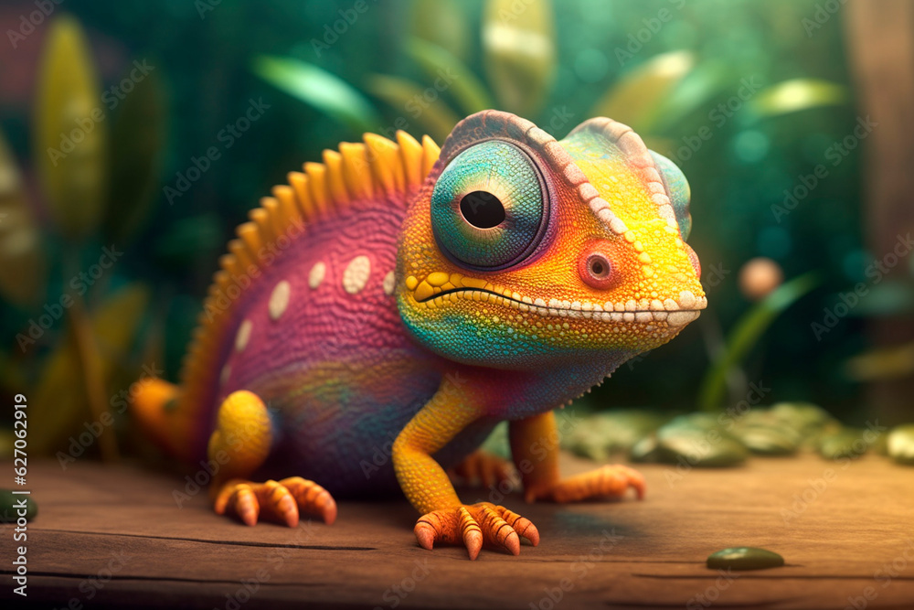 Cute cartoon chameleon. Generative AI