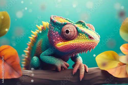 Cute cartoon chameleon. Generative AI