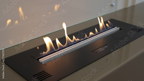 Burning eco bio ethanol fireplace built into furniture