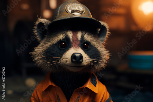 Cute fire raccoon. Generative AI