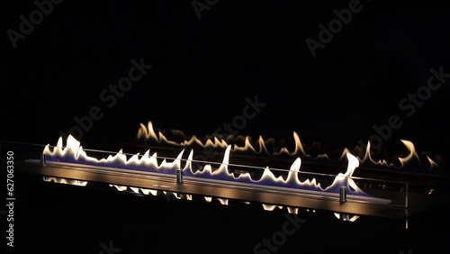 Burning eco bio fireplace close-up