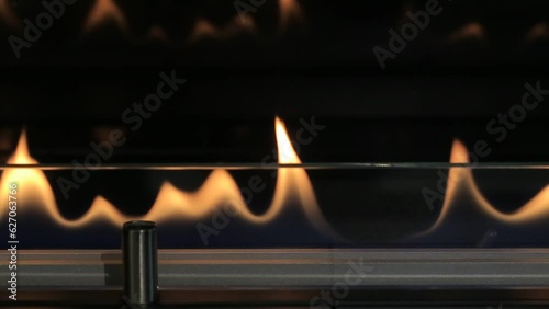 Burning eco bio fireplace close-up
