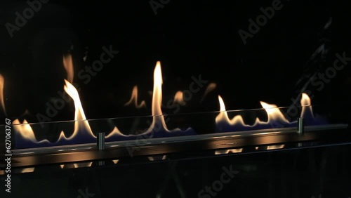 Burning eco bio fireplace close-up