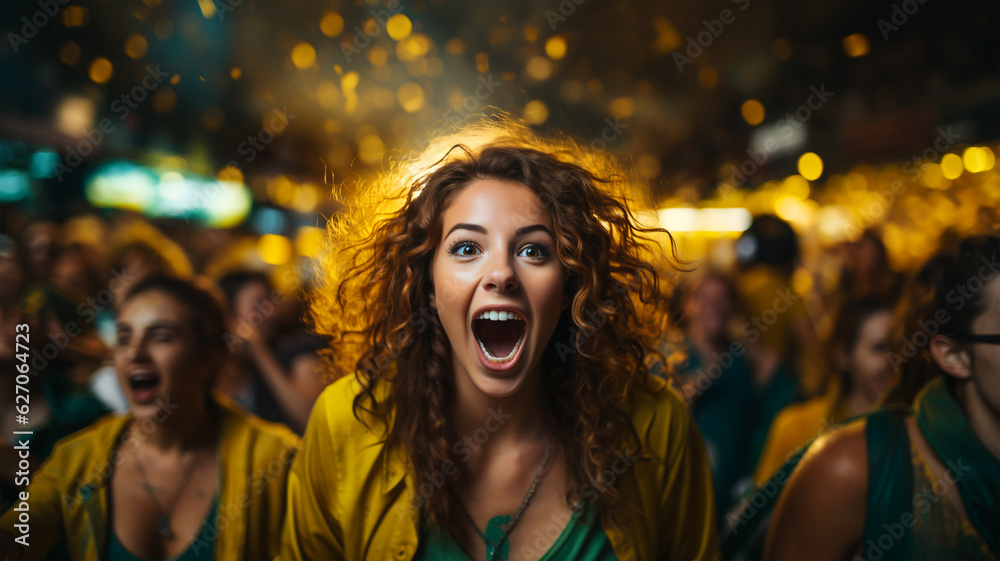 Euphoria on the Pitch: Brazilian Woman's Joyful Cheers at World Cup Football Event Euphoria on the Pitch: Brazilian Woman's Joyful Cheers at World Cup Football Event