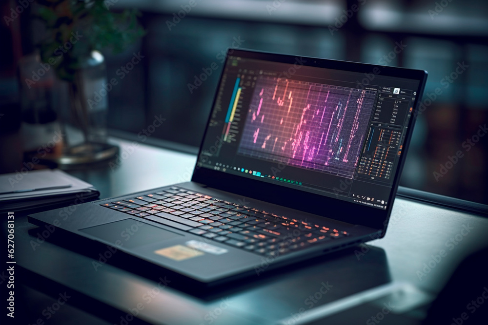 Laptop and chart. Generative AI Laptop and chart. Generative AI