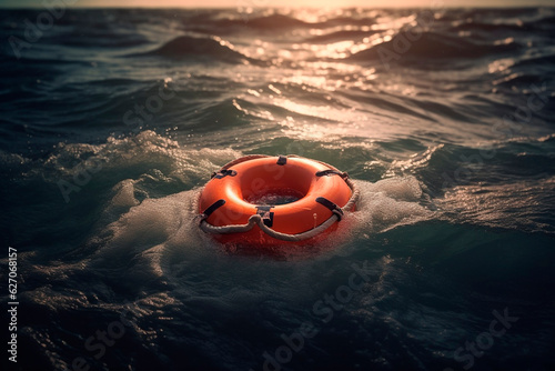 Lifebuoy on the water. Generative AI