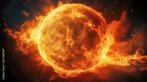 Sun Like Dramatic and Intense Image of Burning Planet or Star in Space Surrounded by Fire and Glow AI Generative