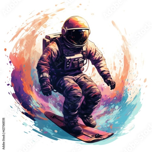 Space surfing, surfer on space wave. in watercolor style, on white background.  © TETIANA