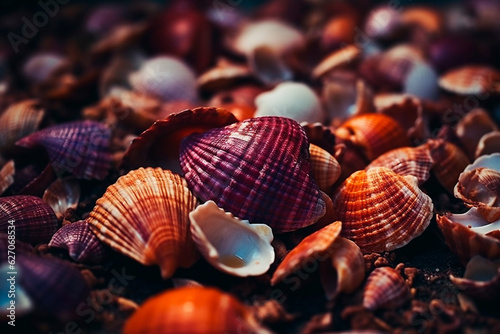 Multicolored seashells. Generative AI