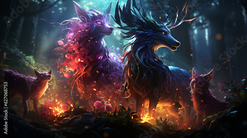 Inferno Enchantment  Magical  Colorful Wild Animals in Fire