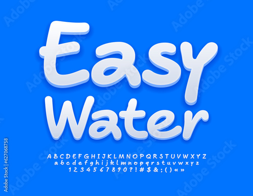 Vector artistic sign Easy Aqua. White creative Font. Handwritten Alphabet Letters, Numbers and Symbols set