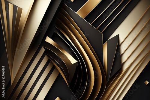 3D luxury abstract background with golden and black lines. Generative AI