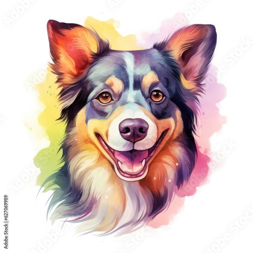 rainbow dog in a watercolor style on a white background.