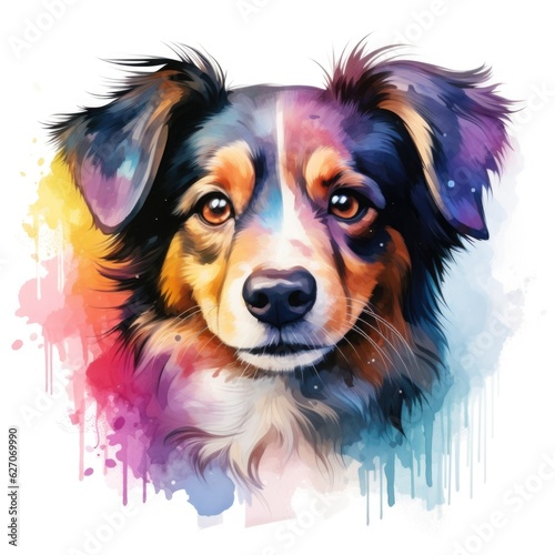 rainbow dog in a watercolor style on a white background. © TETIANA