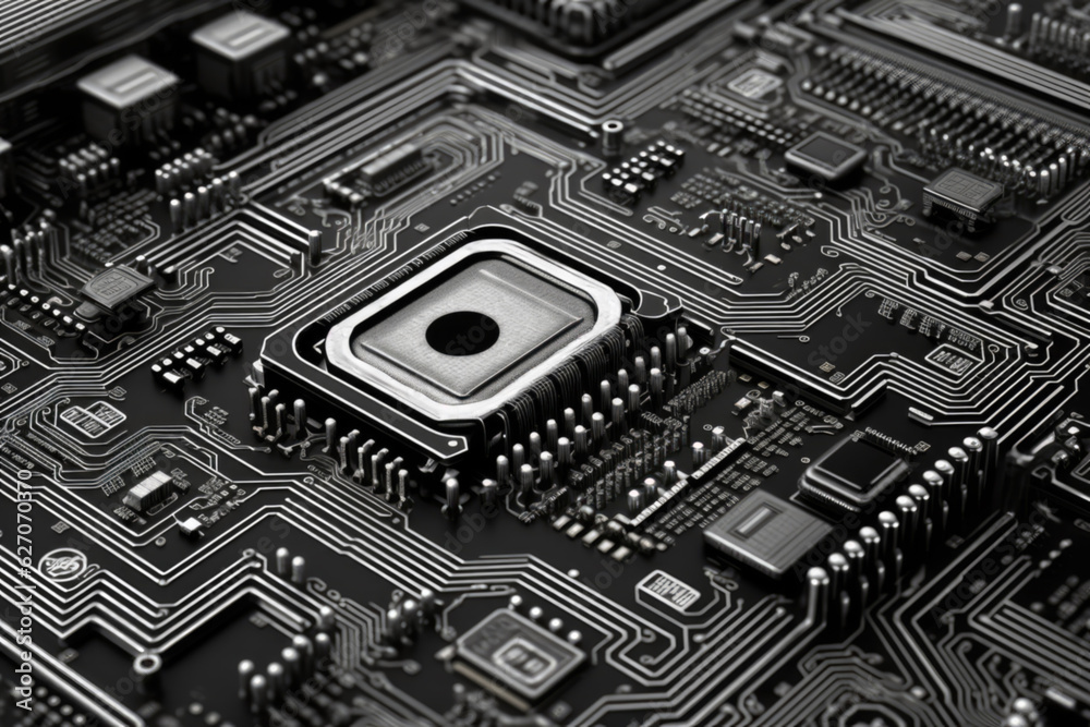 Circuit board diagram in black and white background Circuit board diagram in black and white background