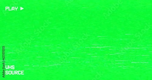 VHS Overlay Green screen | For Editing | VHS Intro Screen Of A Videotape Player With Noise Flickering. Retro 80 S Style Vintage.