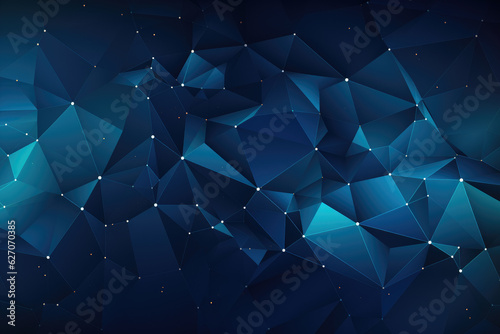 Abstract lines and circles in a triangular shape in blue low Poly