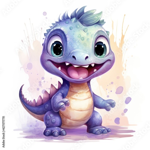 cute dinosaur in a watercolor style on a white background. Generative AI