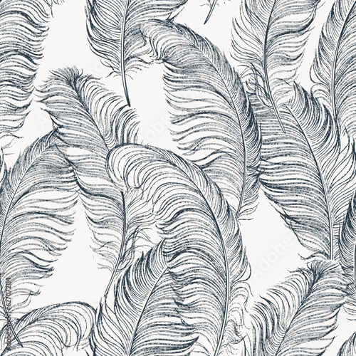 Ostrich feathers seamless pattern. Vector illustration