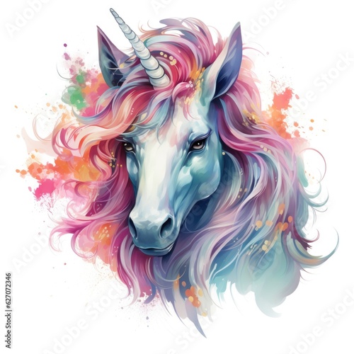 cute unicorn in watercolor style isolated on white background, Generative AI © TETIANA