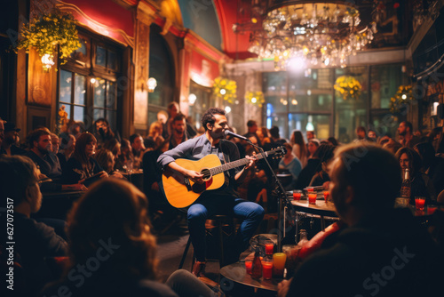 Unplugged Serenade. Intimate Concert in a Small Venue with Acoustic Guitarist. AI Generative © Mr. Bolota