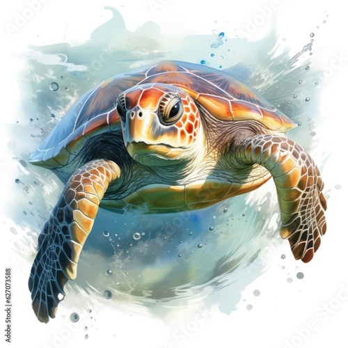turtle in a watercolor style on a white background. Generative AI 
