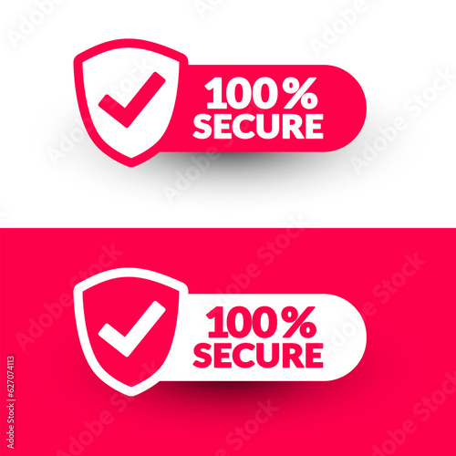 Rounded Label Set With Shield Icon And Text 100 Percent Secure