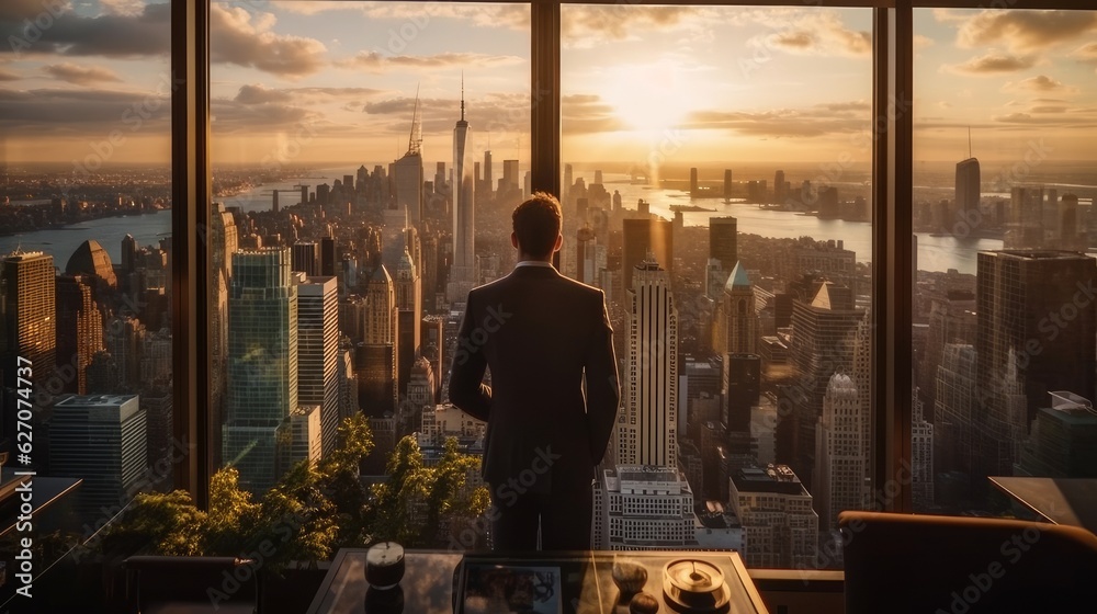 man in new york looking out the window man in new york looking out the window