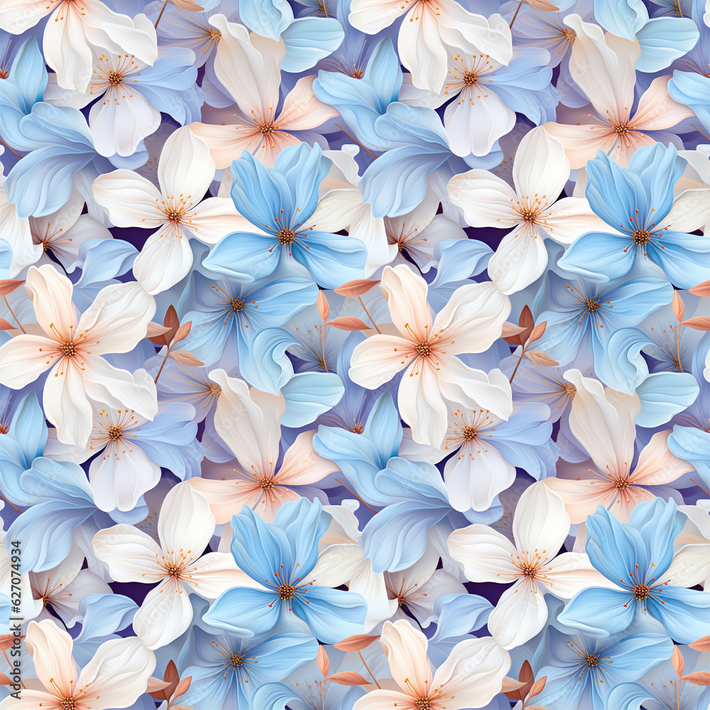  Seamless pattern with 3D pastel flowers. Floral background design for cosmetics, perfume, beauty products. Can be used for greeting card, wedding invitation, craft paper, wrapping