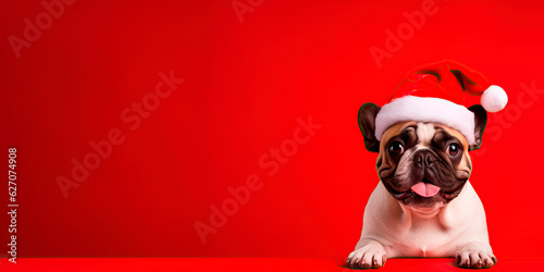 Dog on christmass on red chritsmass background © Александр Марченко