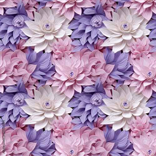  Seamless pattern with 3D pastel flowers. Floral background design for cosmetics, perfume, beauty products. Can be used for greeting card, wedding invitation, craft paper, wrapping