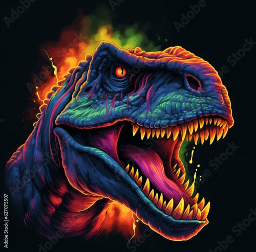 Roaring tyrannosaurus rex isolated on black background. Dinosaur head vector color 3D illustration.