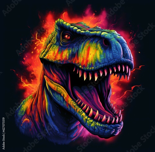 Roaring tyrannosaurus rex isolated on black background.  Dinosaur head vector color 3D illustration.