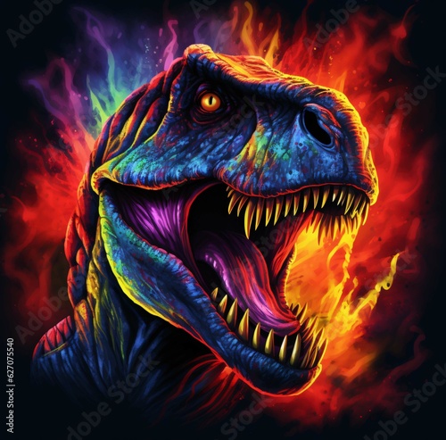 Roaring tyrannosaurus rex isolated on black background.  Dinosaur head vector color 3D illustration. © Shihab