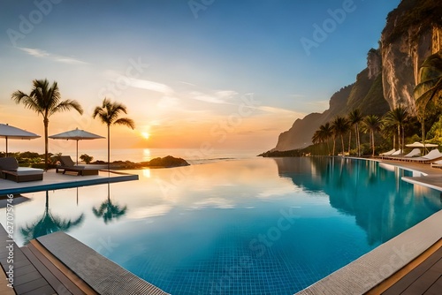 pool at sunsetgenerated by AI technology © zaroosh