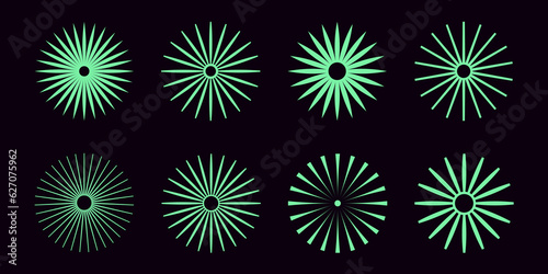 Set of Round Shapes. Circular figures formed by radial patterns. Collection of graphic elements for designs