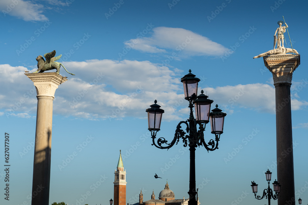 Venice is the  Italy and the famous tourist center of Europe.  Famous marble and bronze statues in Piazza San Marco Square.