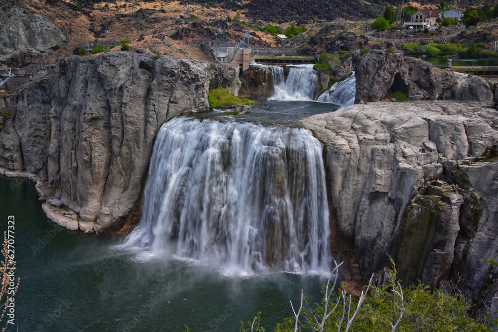 Shoshone Falls on the Snake River as viewed from the hiking trail. Twin Falls by Pillar Falls by Milner Dam Idaho. USA Shoshone Falls on the Snake River as viewed from the hiking trail. Twin Falls by Pillar Falls by Milner Dam Idaho. USA