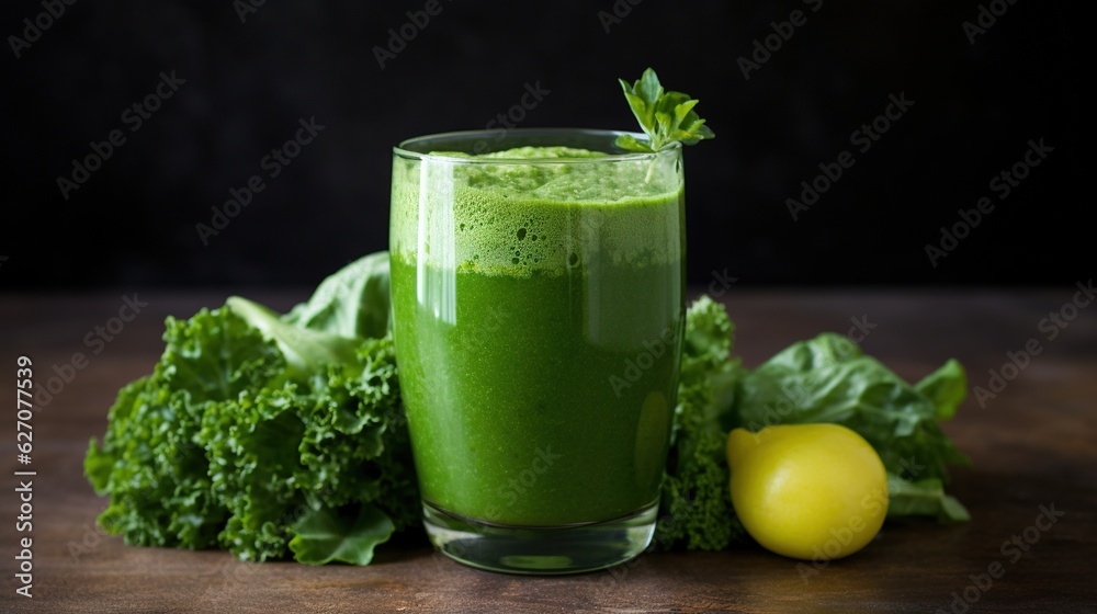 a green smoothie with a leafy green garnish. generative ai a green smoothie with a leafy green garnish. generative ai