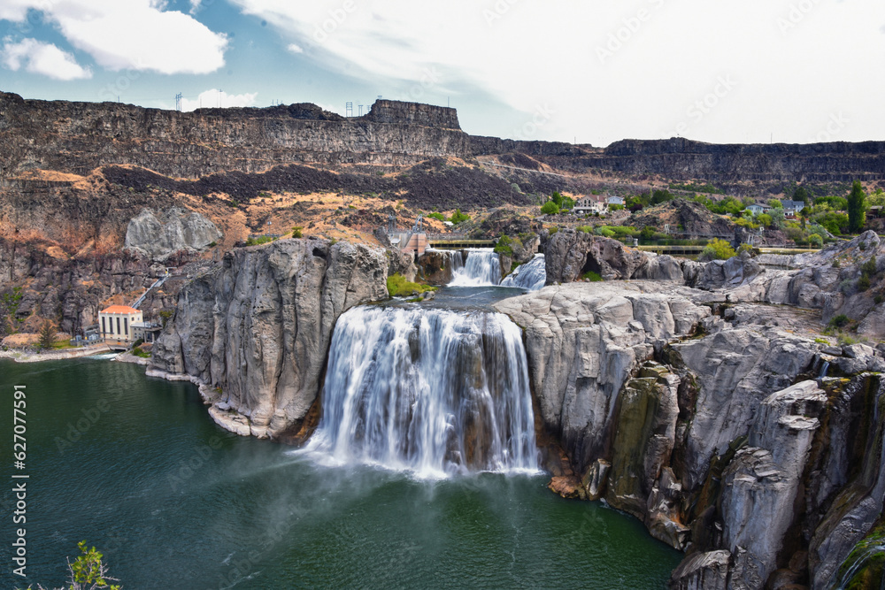 Shoshone Falls on the Snake River as viewed from the hiking trail. Twin Falls by Pillar Falls by Milner Dam Idaho. USA