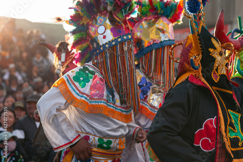 Colorful traditional celebration of St. Peter (or "San Pedro" in Spanish) in the indigenous Kichwa community of Peguche, in the city of Otavalo, Ecuador.